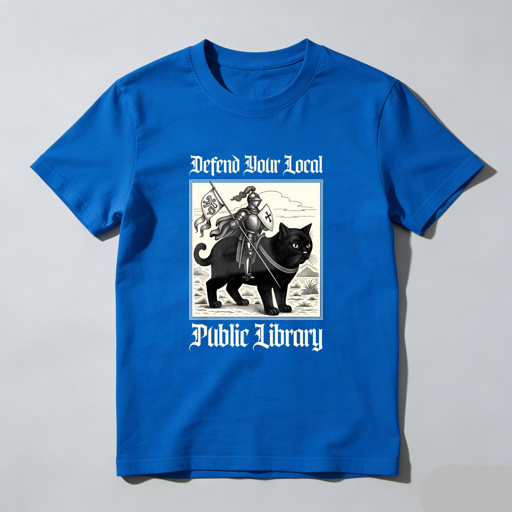 Wardrobecart Defend Your Local Public Library Cat Knight Tshirt