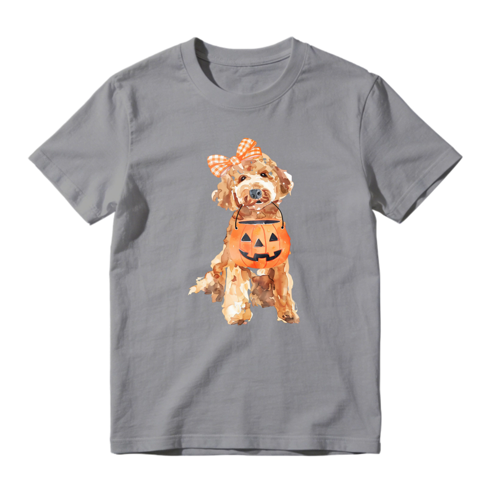 Cute Dog With Pumpkin Bucket Halloween Watercolor Art, Unisex Classic T-shirt