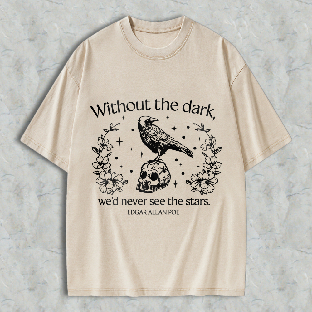 Wardrobecart Raven Skull Floral Stars Quote Unisex Washed T-shirt