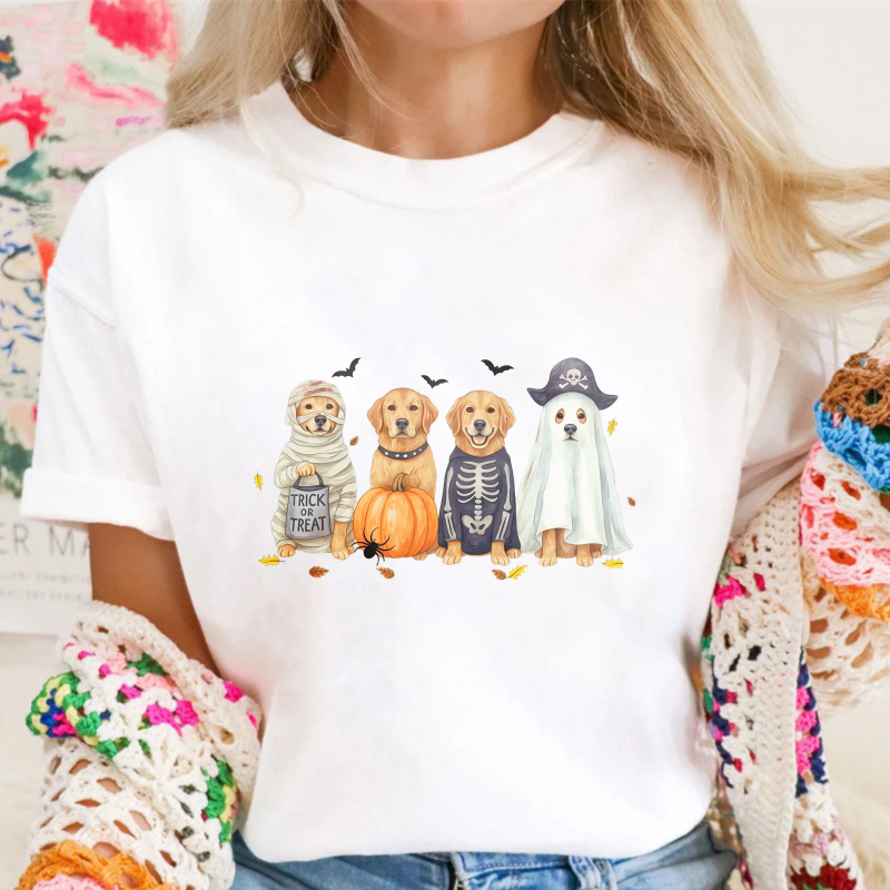 Halloween Dogs In Costumes With Pumpkin And Bats, Unisex Classic T-shirt