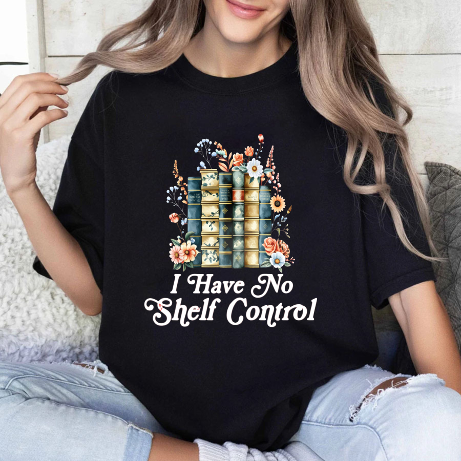 Wardrobecart Book Stack With Flowers And Text I Have No Shelf Control Unisex Classic T-shirt