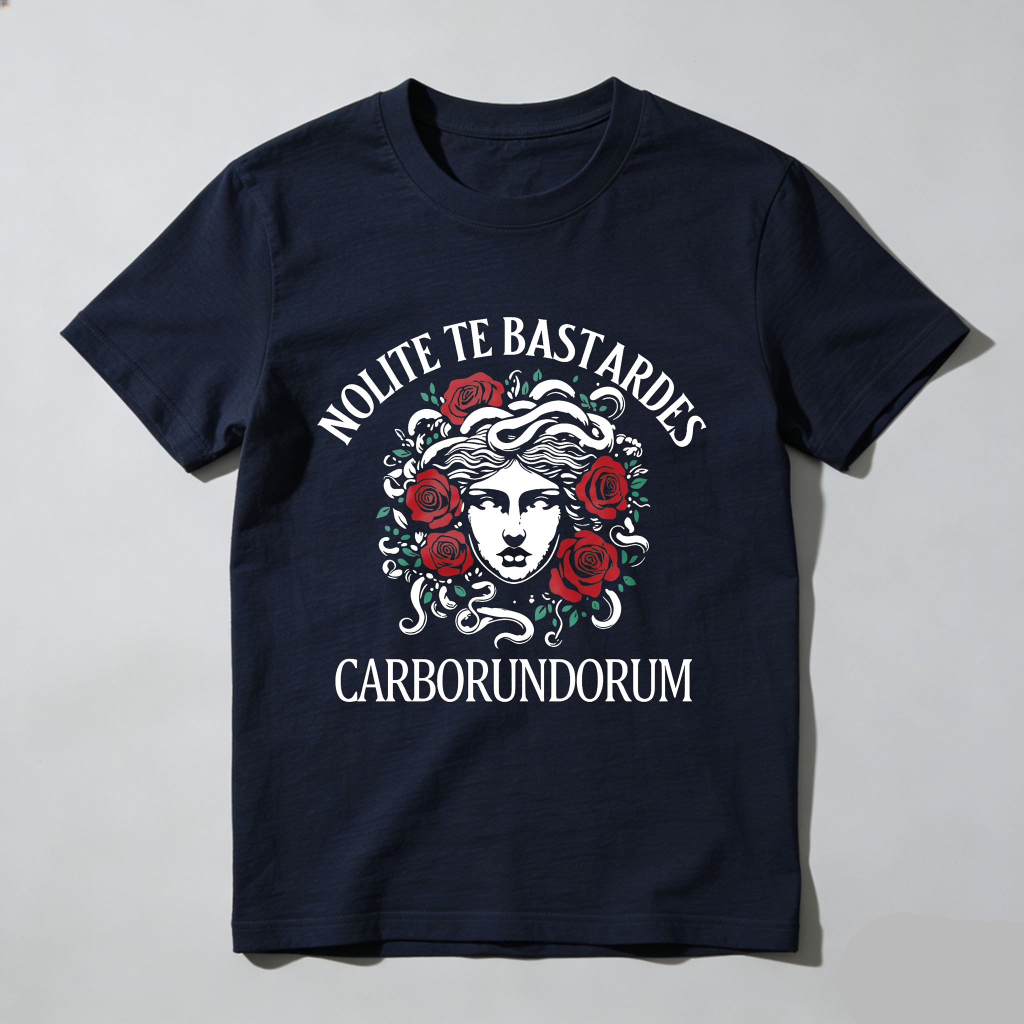 Wardrobecart Nolite Te Bastardes Carborundorum Medusa With Roses And Latin Text Tshirt