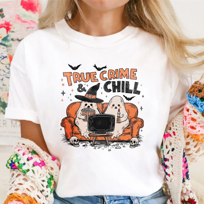 True Crime And Chill Halloween Ghosts Watching Tv Unisex Classic T-shirt