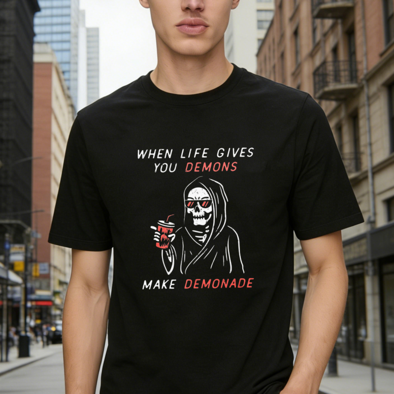 When Life Gives You Demons Make Demonade Funny Skeleton Graphic T-shirt