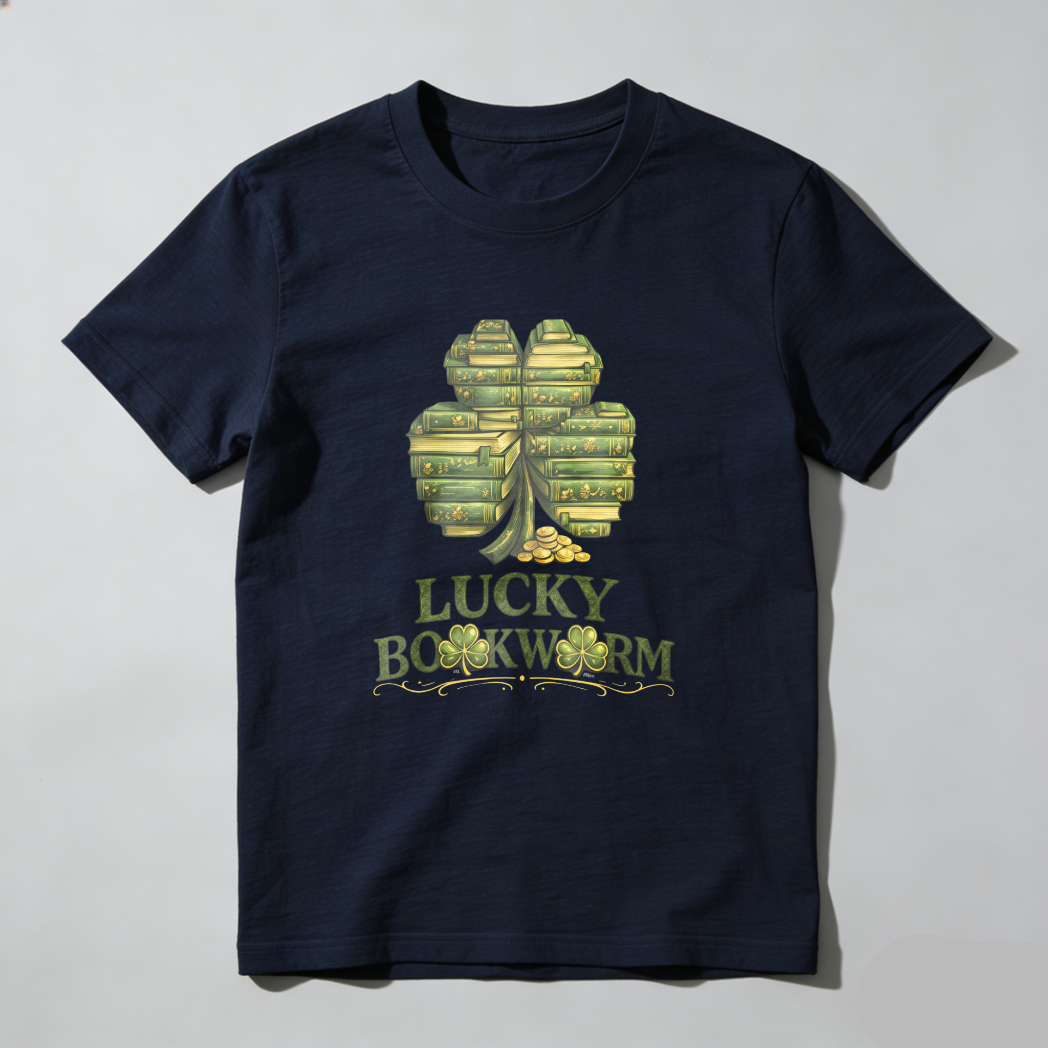 Wardrobecart Lucky Bookworm Shamrock Books Design tshirt