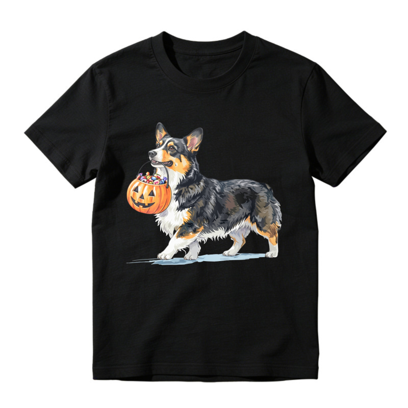 Corgi Dog Holding Halloween Pumpkin Basket, Unisex Classic T-shirt