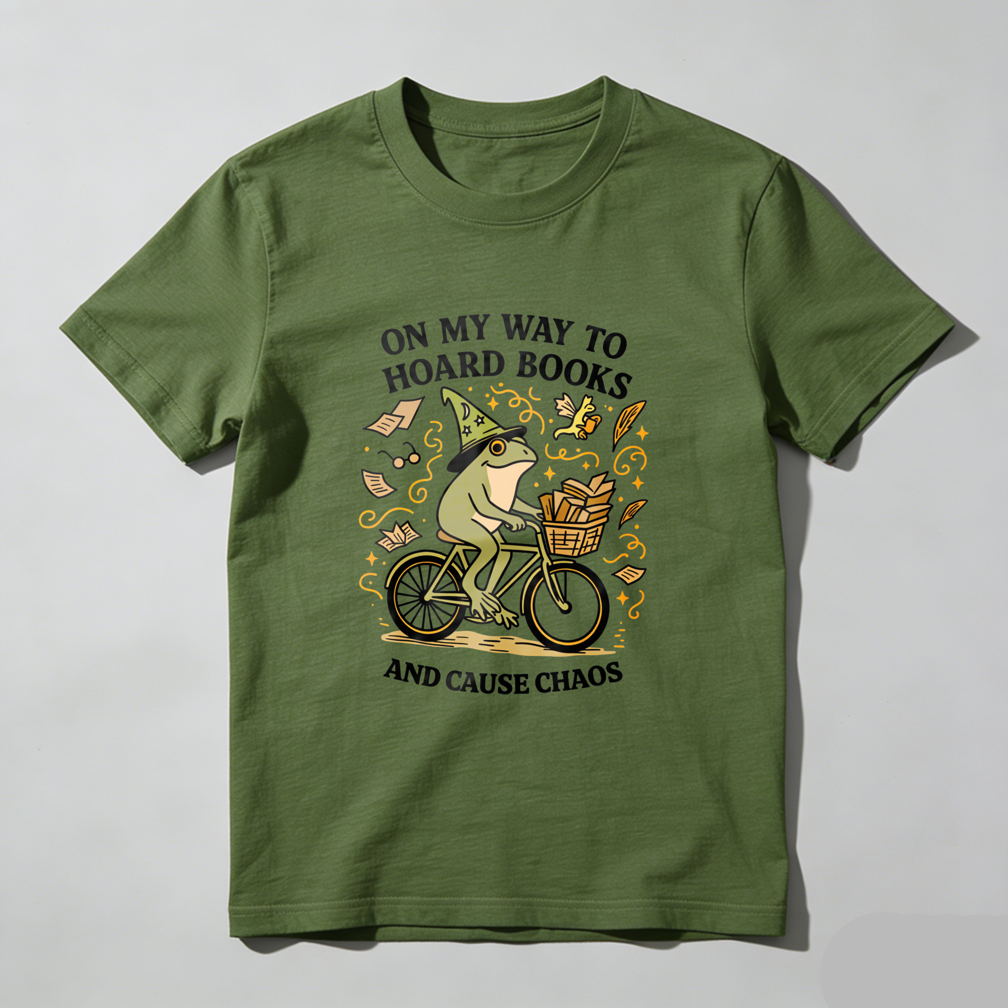 Wardrobecart Frog Riding Bike With Books And Hat Tshirt
