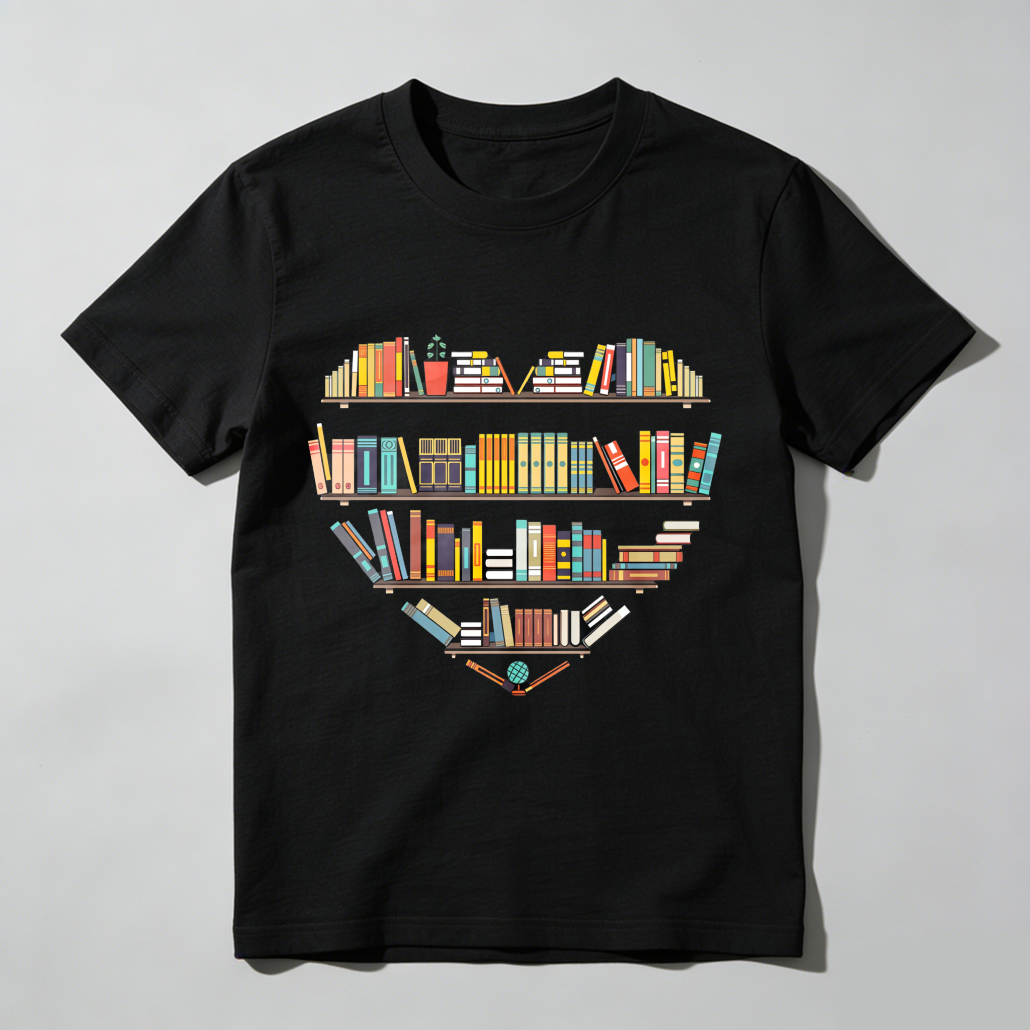 Wardrobecart Bookshelf Design With Colorful Books Tshirt