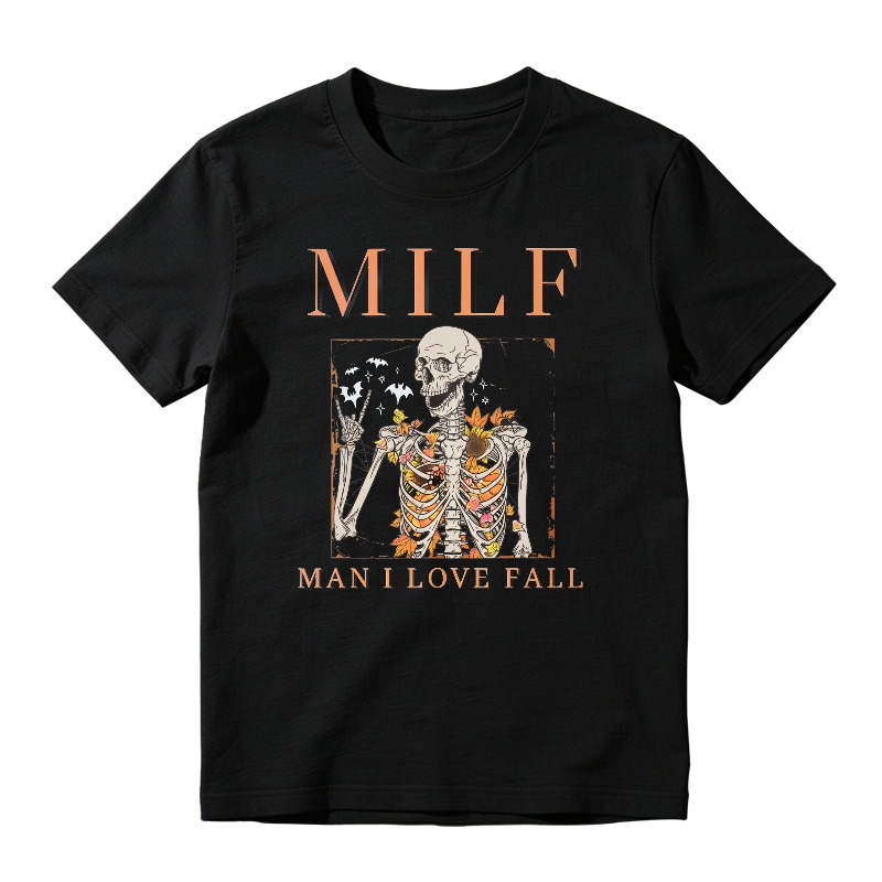 Skeleton With Autumn Leaves And Bats, Milf Man I Love Fall Graphic, Unisex Classic T-shirt