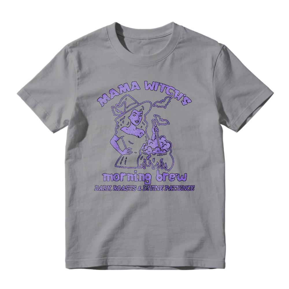 Mama Witch Morning Brew Dark Roasts And Divine Patience Halloween Witch Cauldron Graphic T-shirt