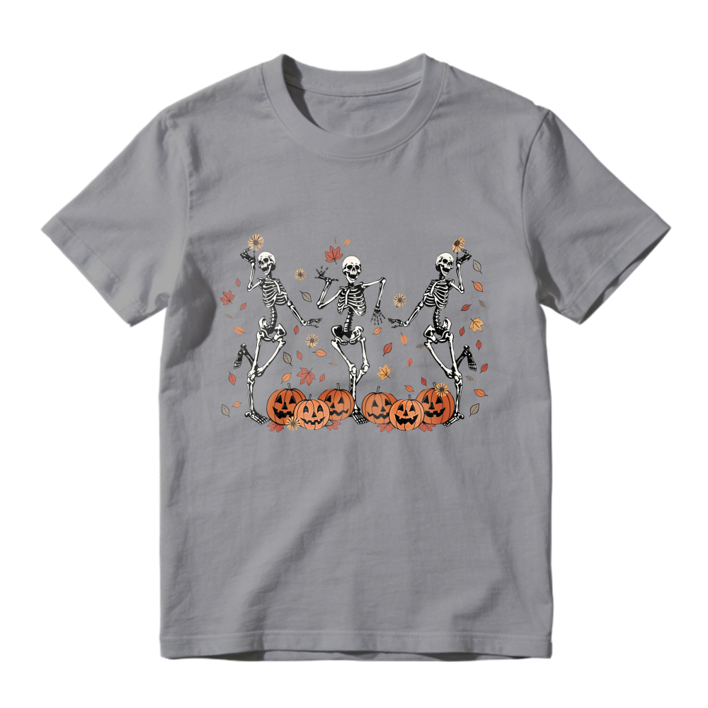 Halloween Skeletons Dancing With Pumpkins And Autumn Leaves Unisex Classic T-shirt