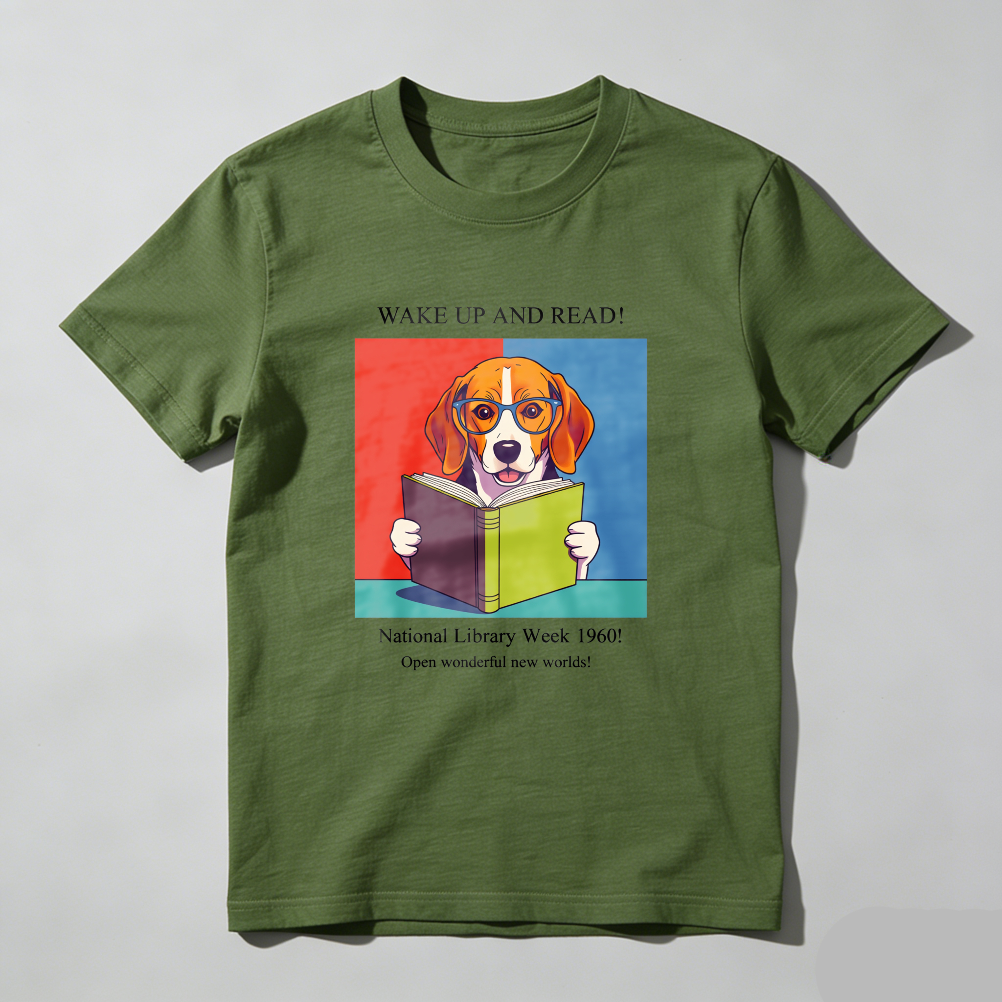Wardrobecart Wake Up And Read Dog With Book Tshirt 100% cotton