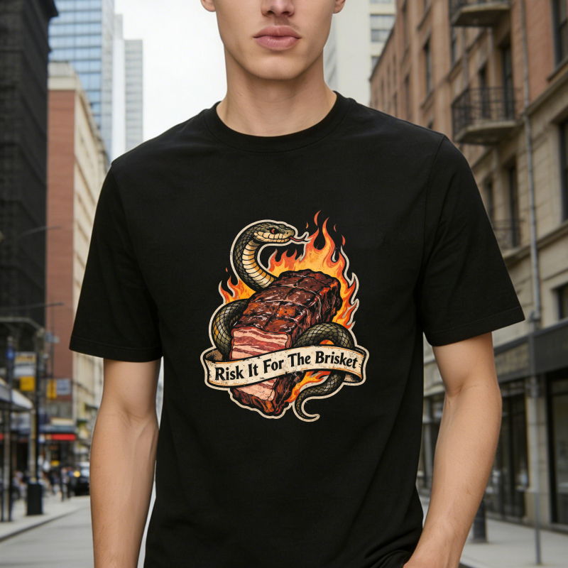 Risk It For The Brisket Snake And Fire Barbecue Graphic Unisex Classic T-shirt