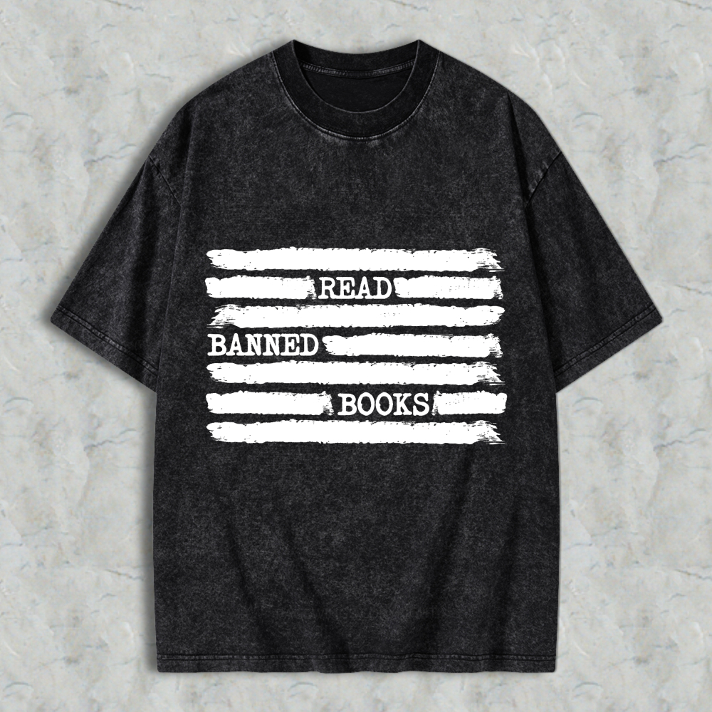 Wardrobecart Read Banned Books Pattern Unisex Washed T-shirt