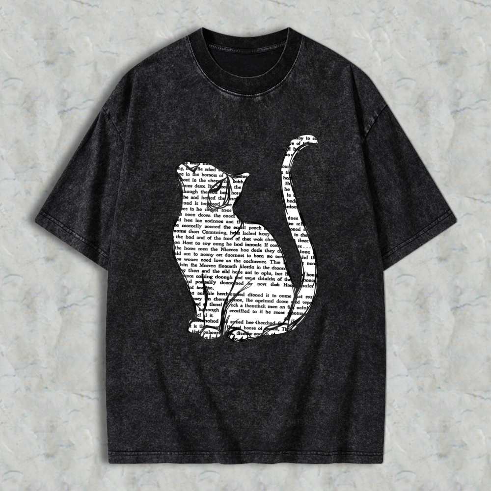 Wardrobecart Cat Silhouette With Text Pattern Unisex Washed T-shirt