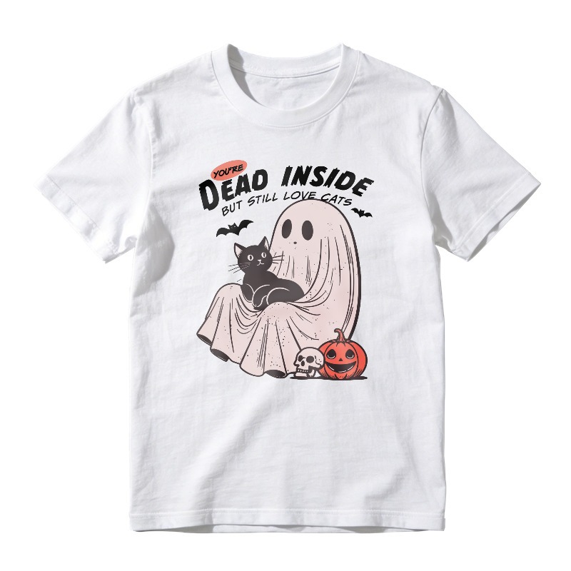 Dead Inside But Still Love Cats Ghost With Black Cat And Pumpkin Halloween Graphic, Unisex Classic T-shirt
