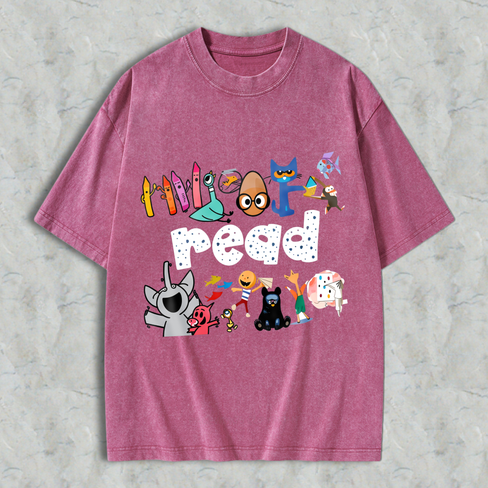 Wardrobecart Cartoon Characters And Read Text Design Unisex Washed T-shirt