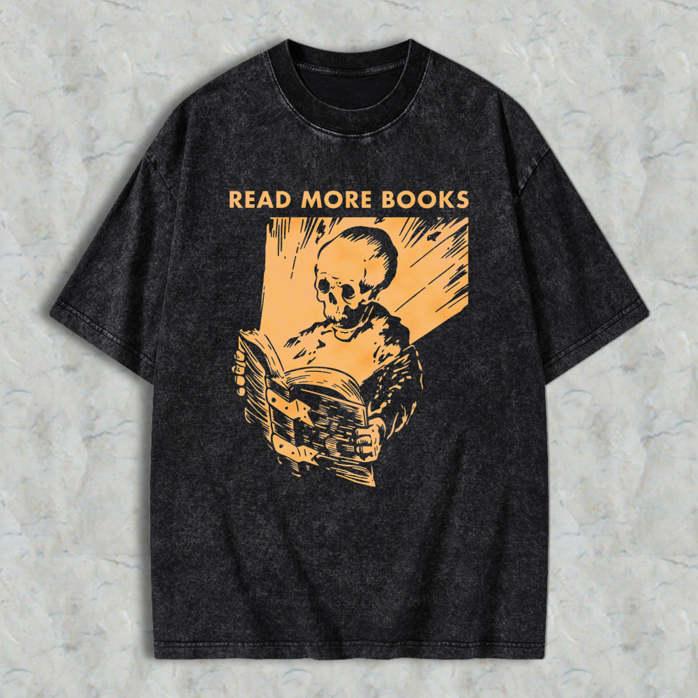 Wardrobecart Skeleton Reading Book Read More Books Unisex Washed T-shirt