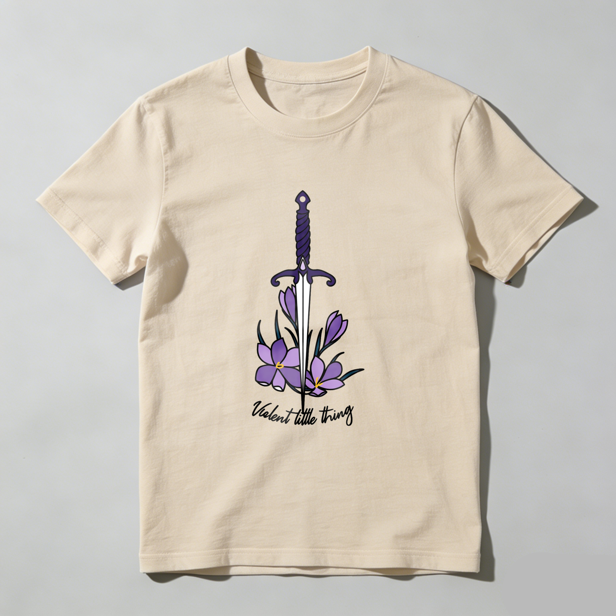 Wardrobecart Sword With Purple Flowers And Text Tshirt