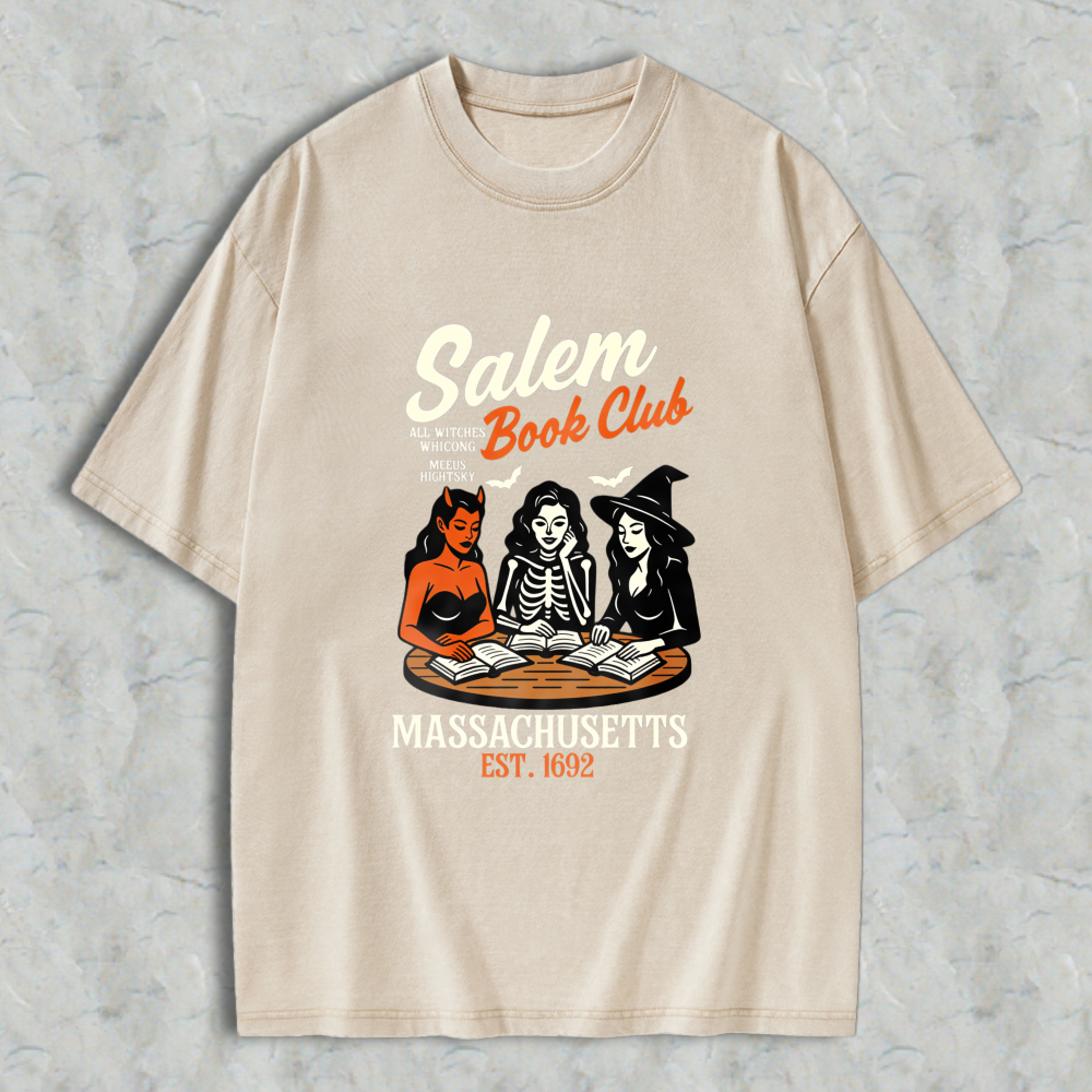 Wardrobecart Salem Book Club Witch Reading Books Massachusetts Est 1692 Unisex Washed T-shirt