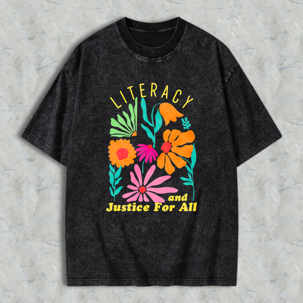 Wardrobecart Literacy And Justice For All Floral Design Unisex Washed T-shirt