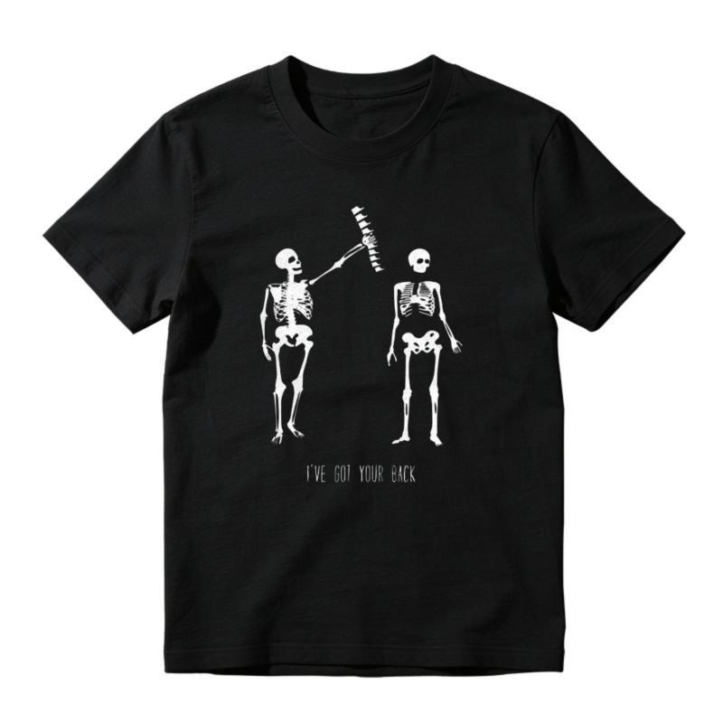 Funny Skeleton Holding Spine Bone I Ve Got Your Back Graphic T-Shirt
