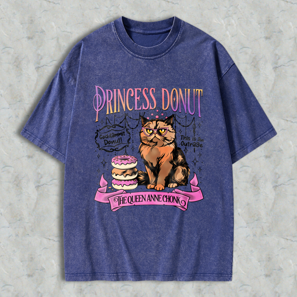 Wardrobecart Princess Donut Cat With Donuts And Crown Unisex Washed T-shirt