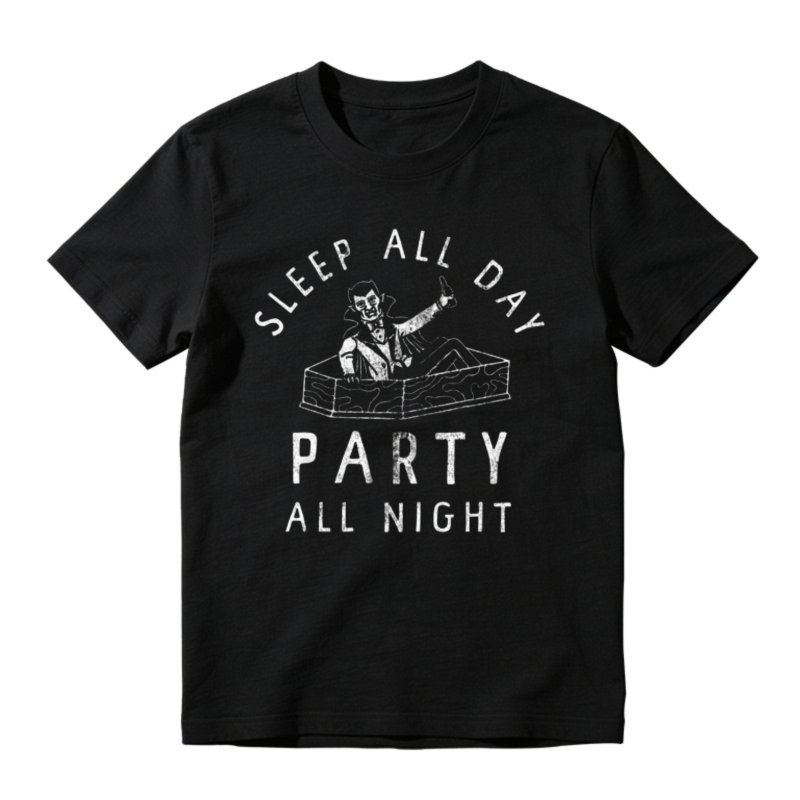Sleep All Day Party All Night Vampire In Coffin Graphic T-shirt