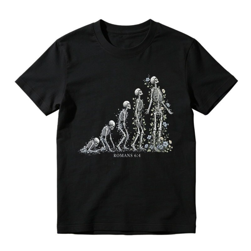 Skeleton Evolution With Flowers And Romans 64 Bible Verse Unisex Classic T Shirt