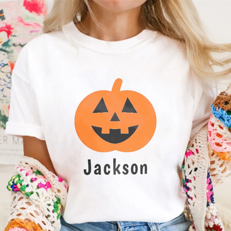Orange Pumpkin Jack O Lantern With Jackson Name Unisex Classic T Shirt
