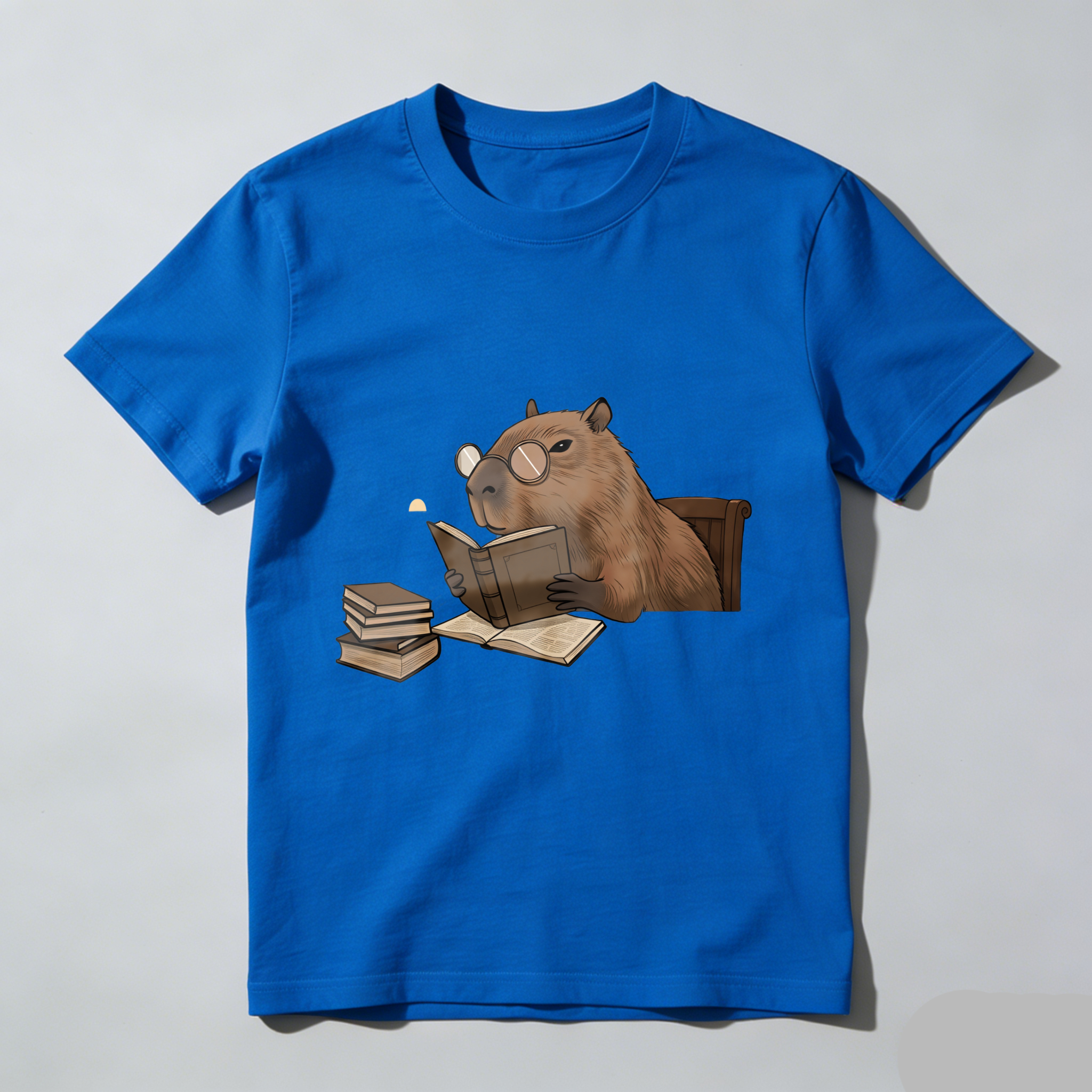 Wardrobecart Capybara Reading Book With Glasses And Stack Of Books Tshirt