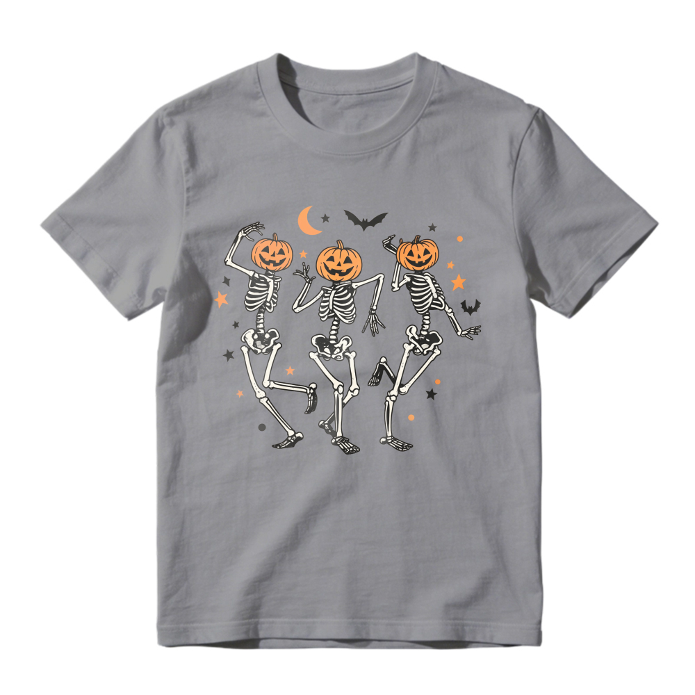 Halloween Dancing Skeletons With Pumpkin Heads And Bats, Unisex Classic T-shirt