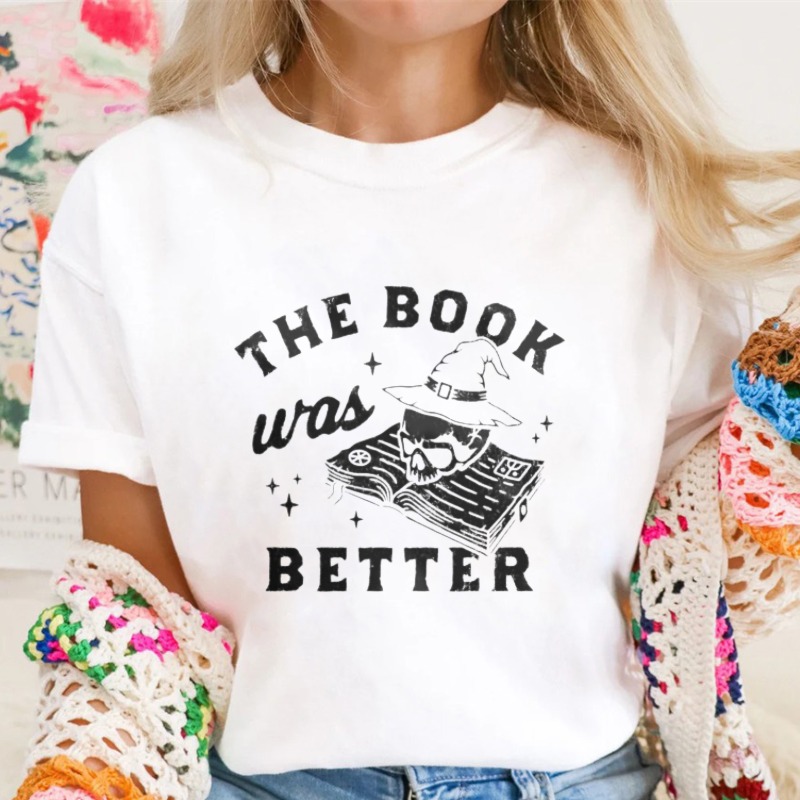 The Book Was Better Skull Witch Hat Open Book Graphic T-shirt