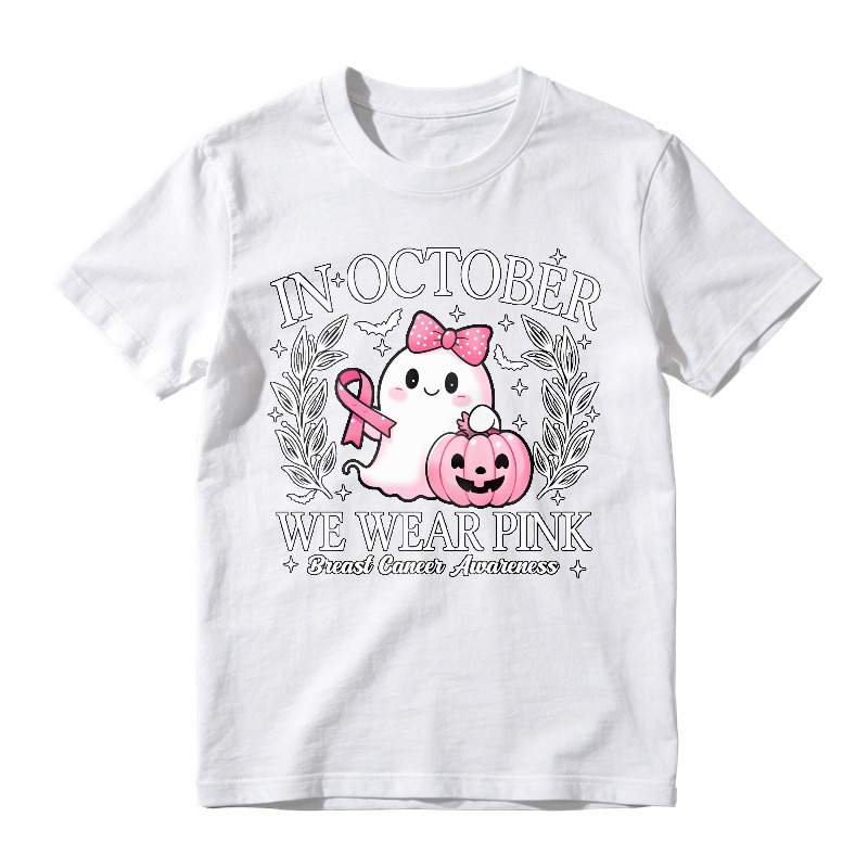 In October We Wear Pink Breast Cancer Awareness Cute Ghost Pumpkin Unisex Classic T-shirt