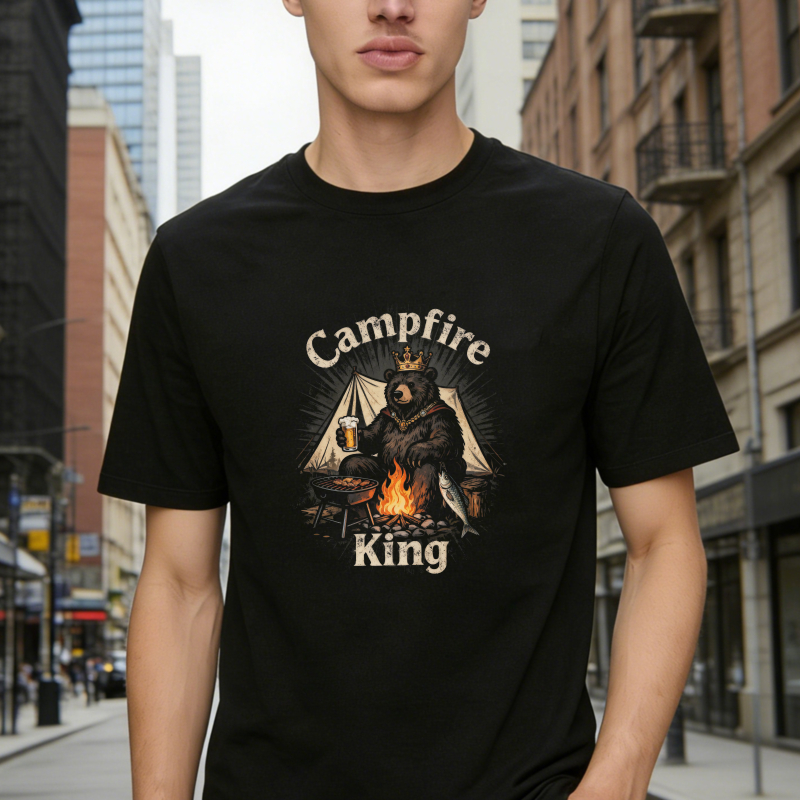 Campfire King Bear With Crown And Beer By Tent Unisex Classic T-shirt