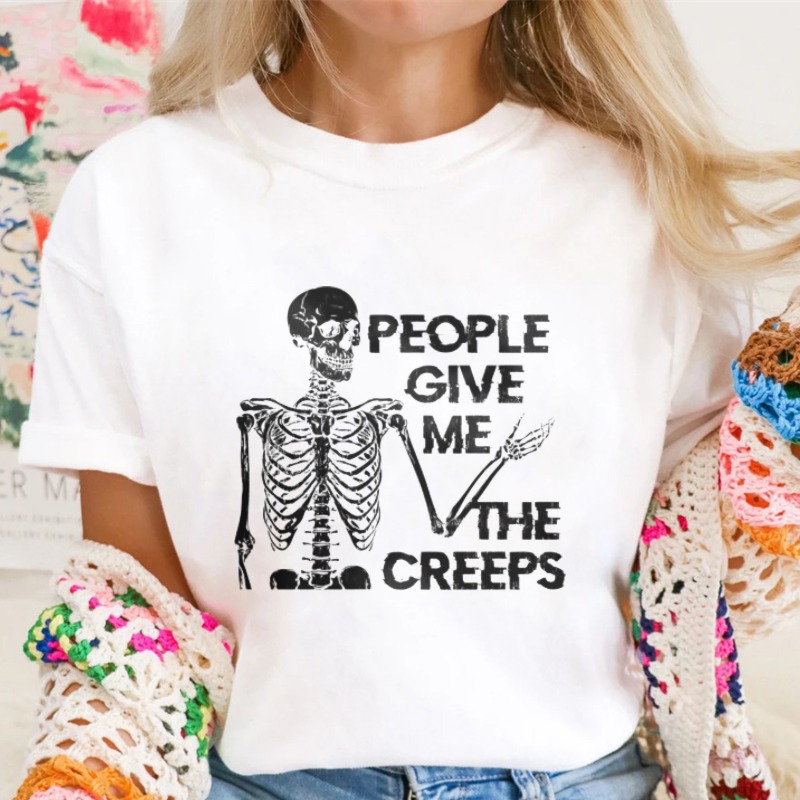 Skeleton Saying People Give Me The Creeps Funny Halloween Graphic T-shirt