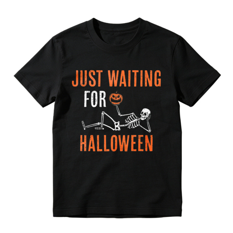 Just Waiting For Halloween Skeleton With Pumpkin T-shirt