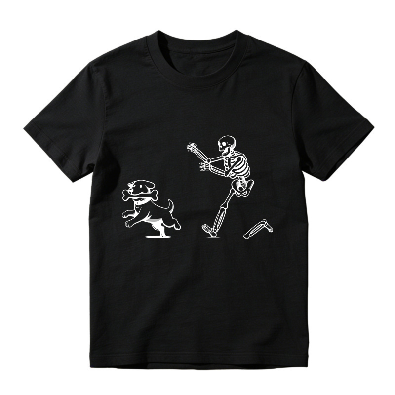 Skeleton Running From Dog With Bone, Unisex Classic T-shirt