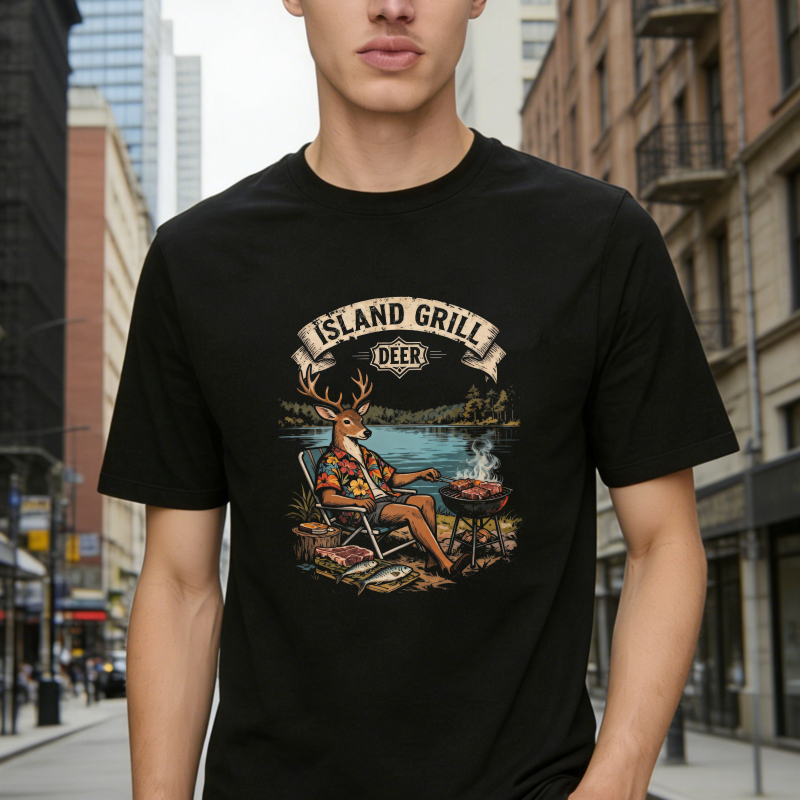 Island Grill Deer Camping Scene Unisex Classic T-shirt
