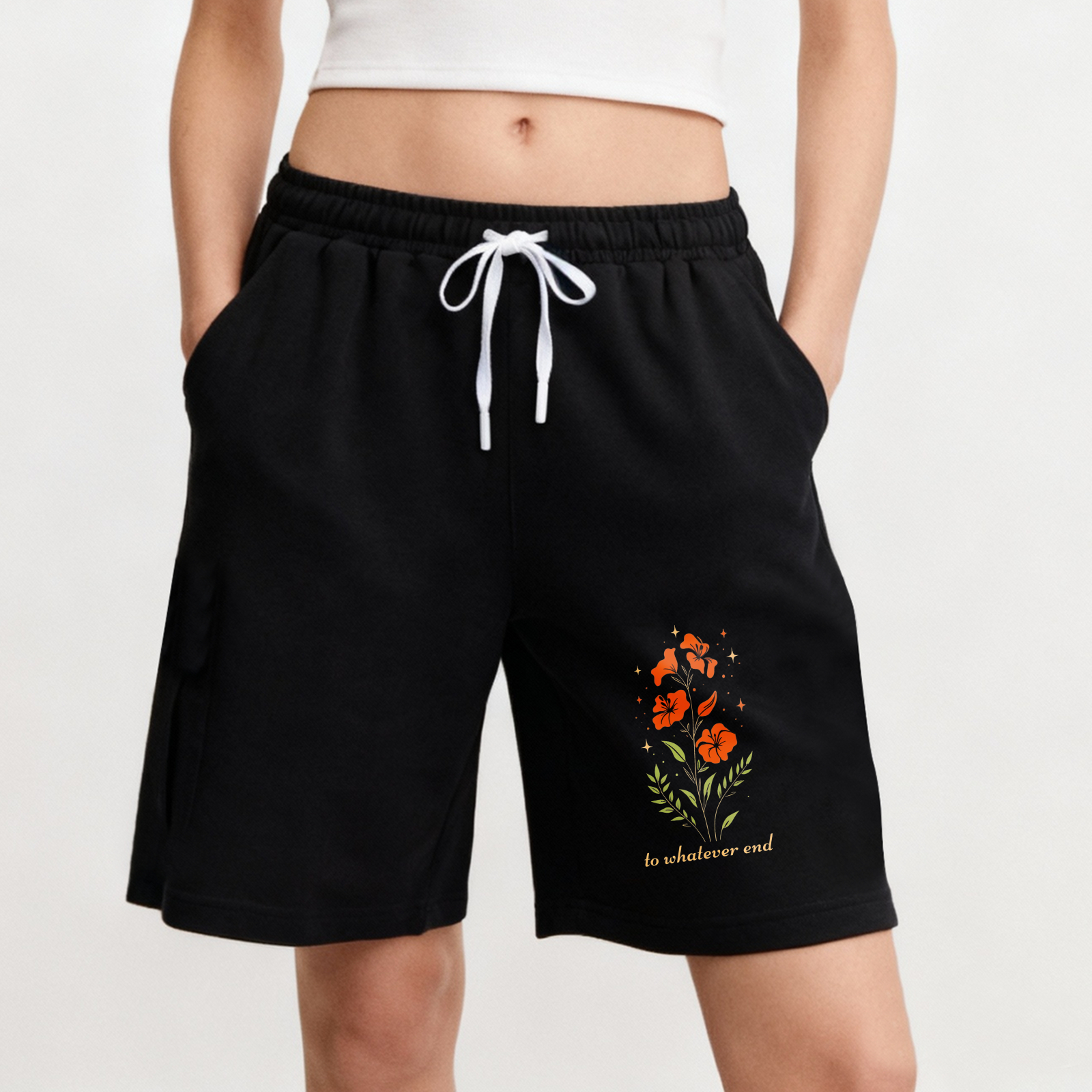 Wardrobecart Floral Pattern With Orange Flowers And Leaves To Whales Or End Shorts