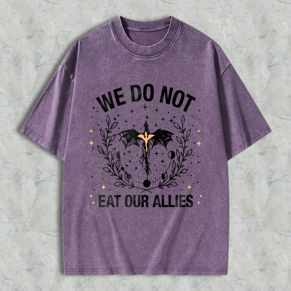 Wardrobecart We Do Not Eat Our Allies Bat And Laurel Wreath Design Unisex Washed T-shirt