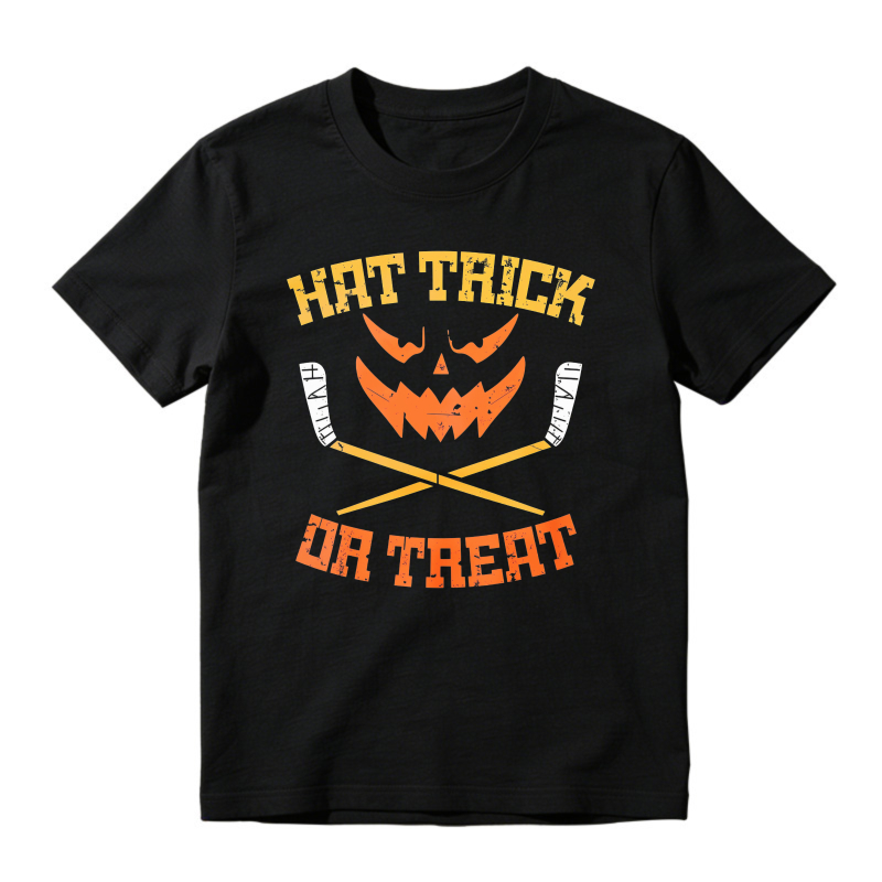 Hat Trick Or Treat Halloween Pumpkin Hockey Sticks Unisex Classic T-shirt