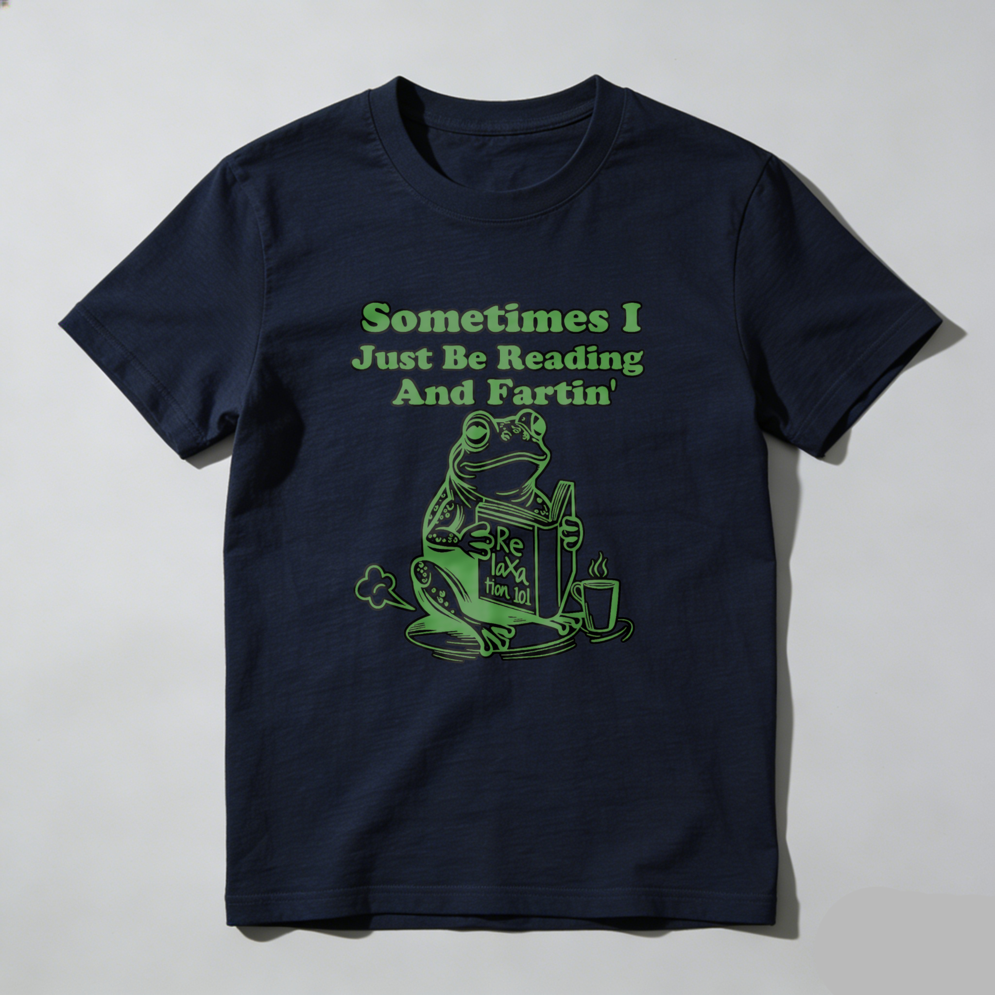 Wardrobecart Frog Reading Book And Farting With Cup Tshirt