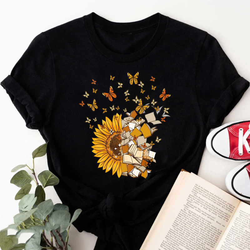 Wardrobecart Sunflower Books Butterflies Reading Nature Art Design Tshirt