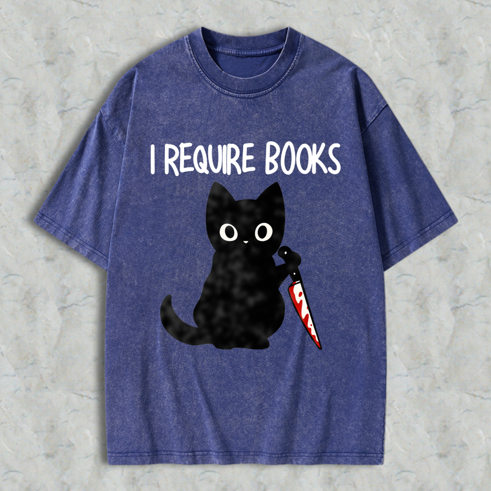 Wardrobecart Cat With Knife And Books Text Unisex Washed T-shirt
