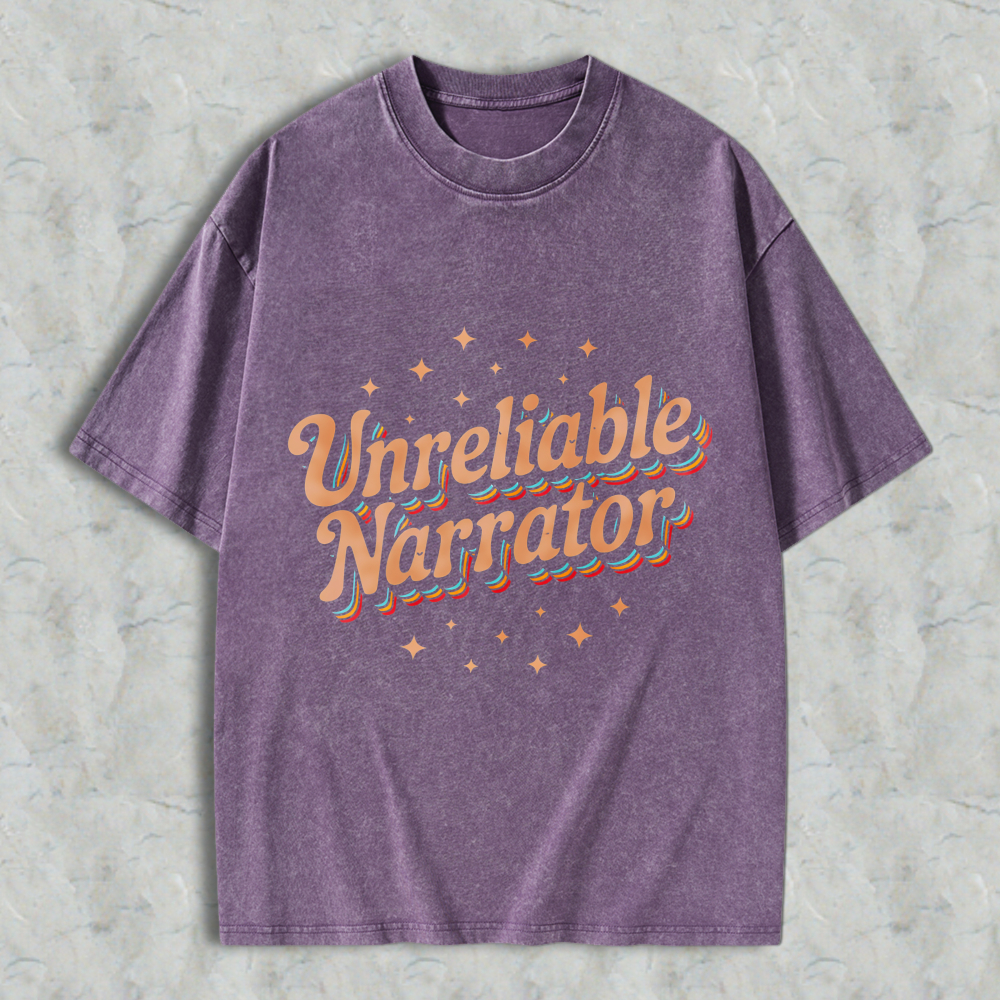 Wardrobecart Unreliable Narrator Text With Star Accents Unisex Washed T-shirt