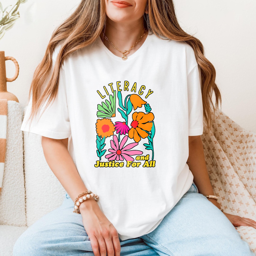 Wardrobecart Literacy And Justice For All Floral Design Tshirt