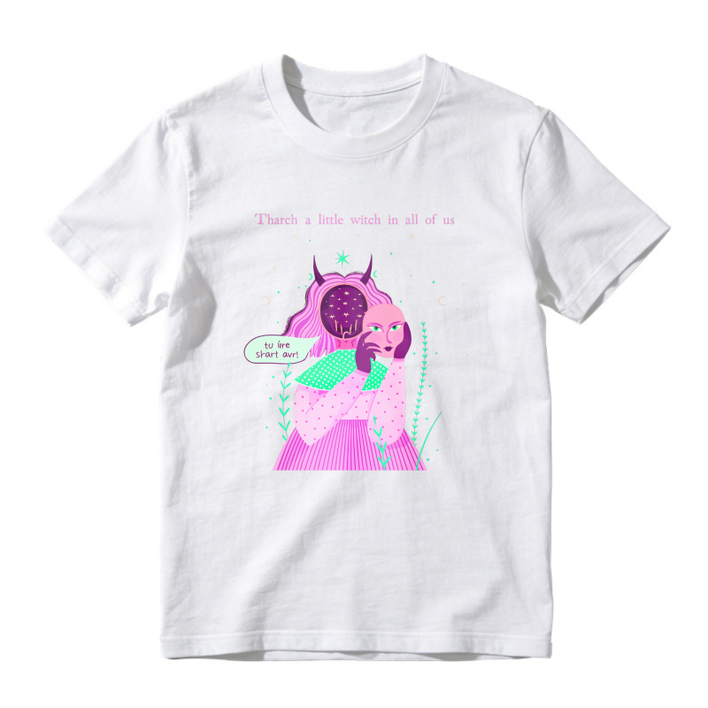 There Is A Little Witch In All Of Us, Pink Hair Girl With Crystal Ball And Stars Graphic, Unisex Classic T-shirt