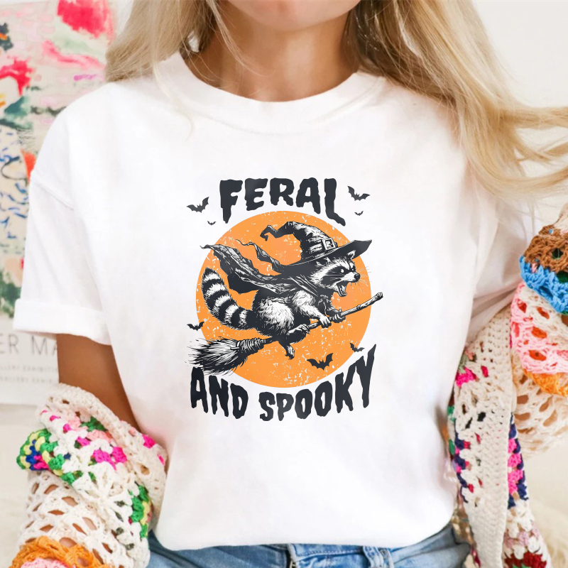 Feral And Spooky Raccoon Witch Halloween Graphic, Unisex Classic T-shirt