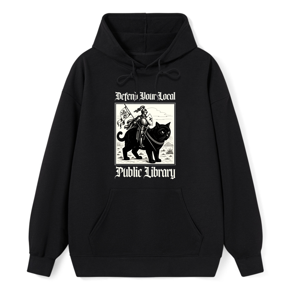 Wardrobecart Knight And Cat Defend Your Local Public Library Unisex Classic Hoodie